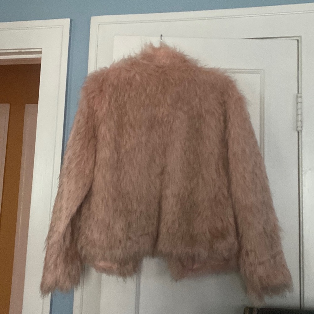 Nude/ pink faux fur coat